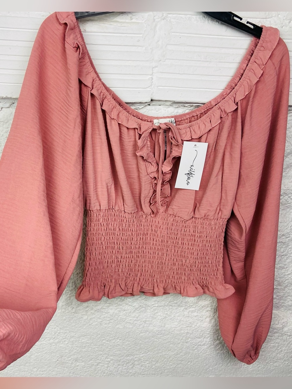 NWT Wildflowers Dusty Rose Smocked Ruffle Peasant Blouse size large - Picture 7 of 10